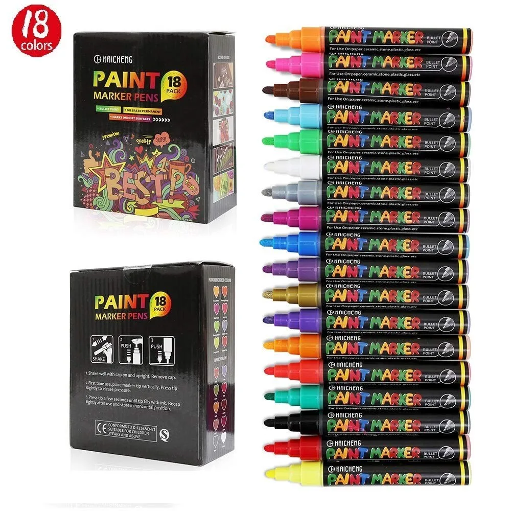 28 Vibrant Colored Permanent Marker Pen Oil Paint Marker Pen Tire Deco