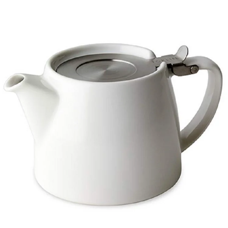 Cheap Prices Home Goods White Ceramic Teapot With Stainless Steel Lid