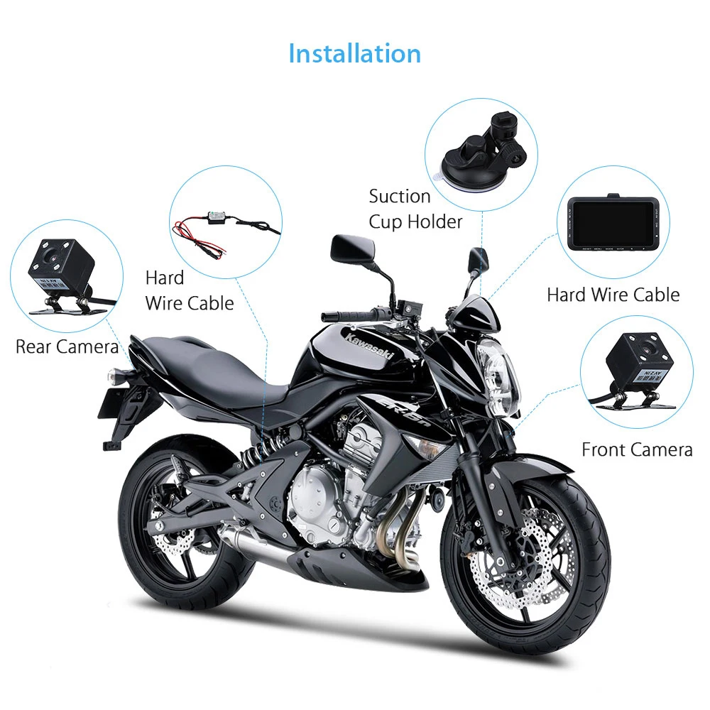Car Biker Action Video Dual Lens Camera DVR HD 3.0" Night Vision 140 degree Wide Angle