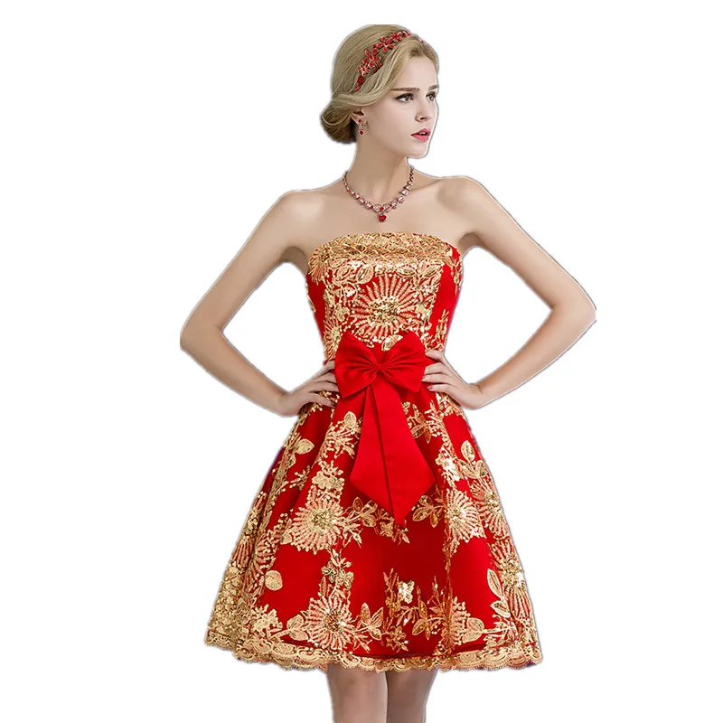 red and gold cocktail dress