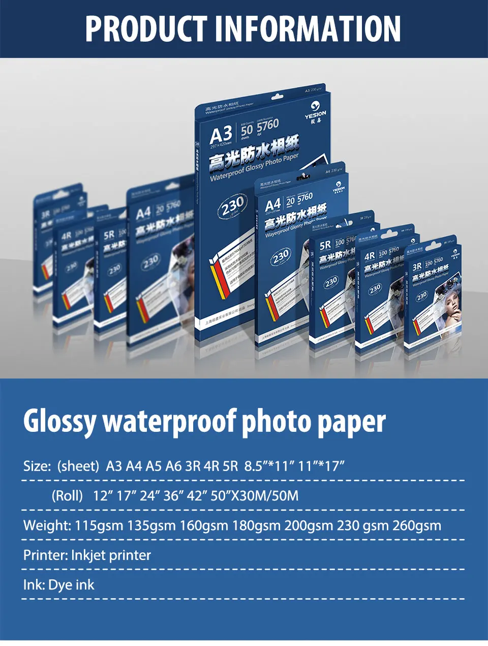 China Wholesale High Glossy Photo Paper A3 A4 3r 4r 5r And Rolls Glossy