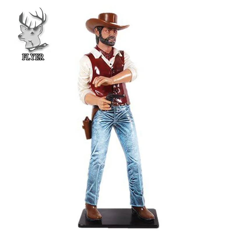 西部流行户外生活尺寸树脂牛仔雕像