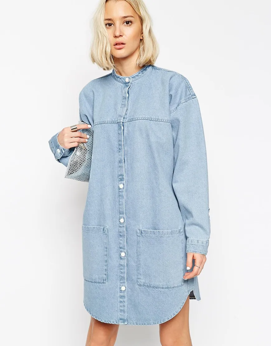 Custom Design Pure Cotton Blue Denim Dress Wholesale Cheap Price Guangzhou Factory Formal Women