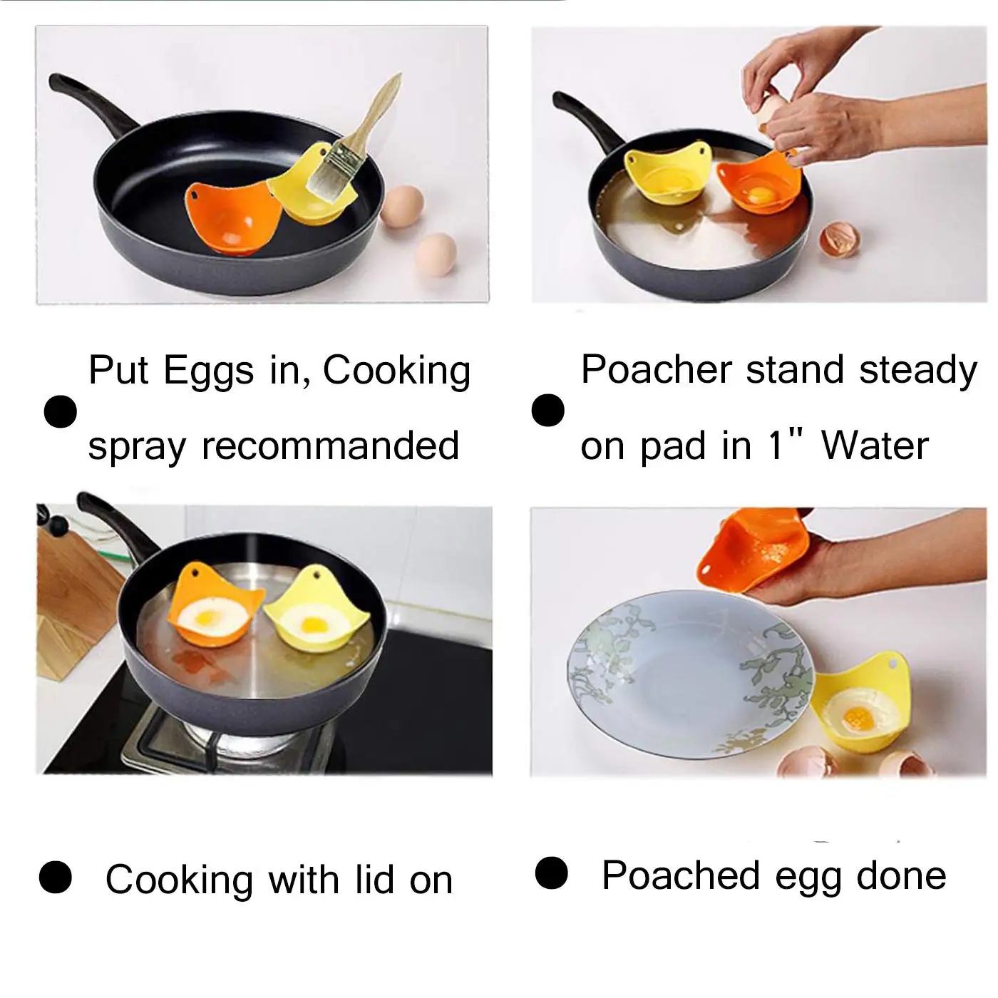 4 Pcs Poached Egg Cooker with Ring Standers Silicone Egg Poacher Cup for Microwave Or Stovetop Egg Poaching,and 4 Pcs Non-Stick Round Fried Egg Rings Molds+2brush Egg Poacher and Egg Ring 10Pcs Set 