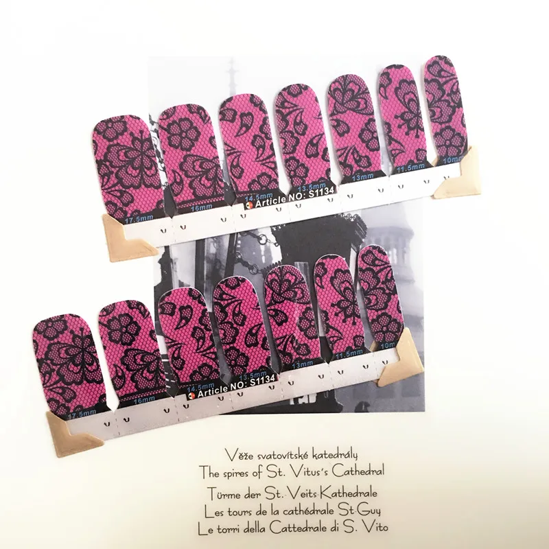 Sexy Purple Lace Nail Arts Sticker 14 pcs set Waterproof Nail Decal Art Sticker Gel Polish