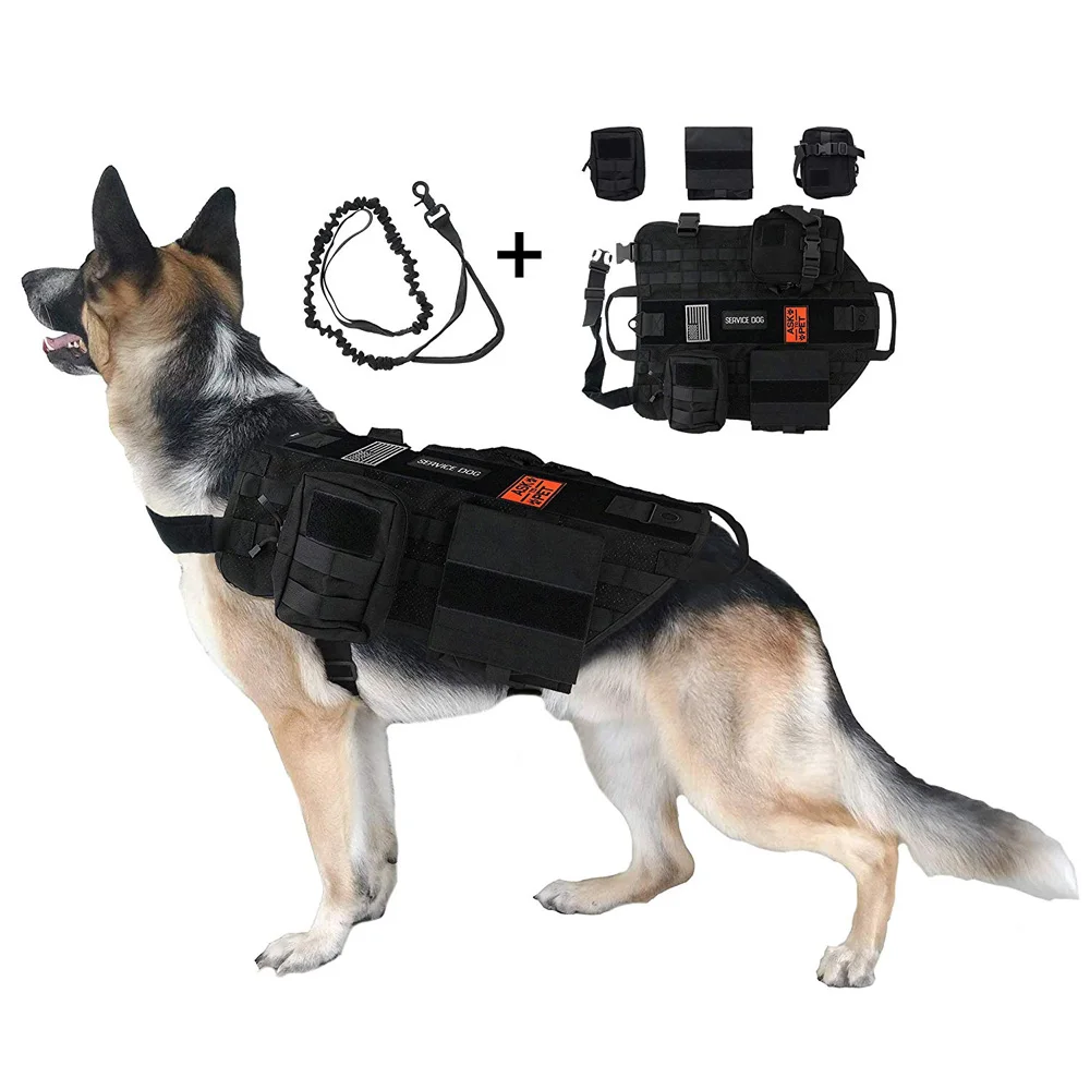 Military Tactical Service Training Dog Vest Molle Dog Harness Nylon ...