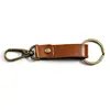 Custom Personalized Name Letter Engraved Keychain Retro Ring Golden Brown Leather Key Ring