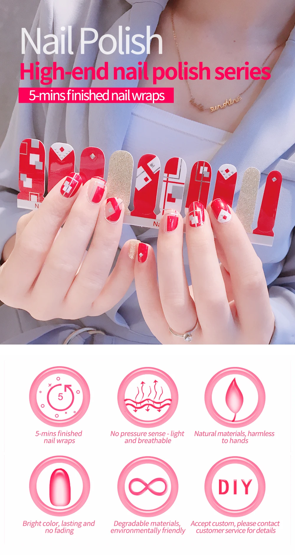 Factory Sale 100 Real Nail Polish Sticker/wraps/strips Nail Beauty