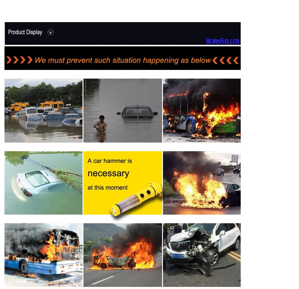 4-in-1 LED Flashlight Torch Belt Cutter  car safety emergency hammer