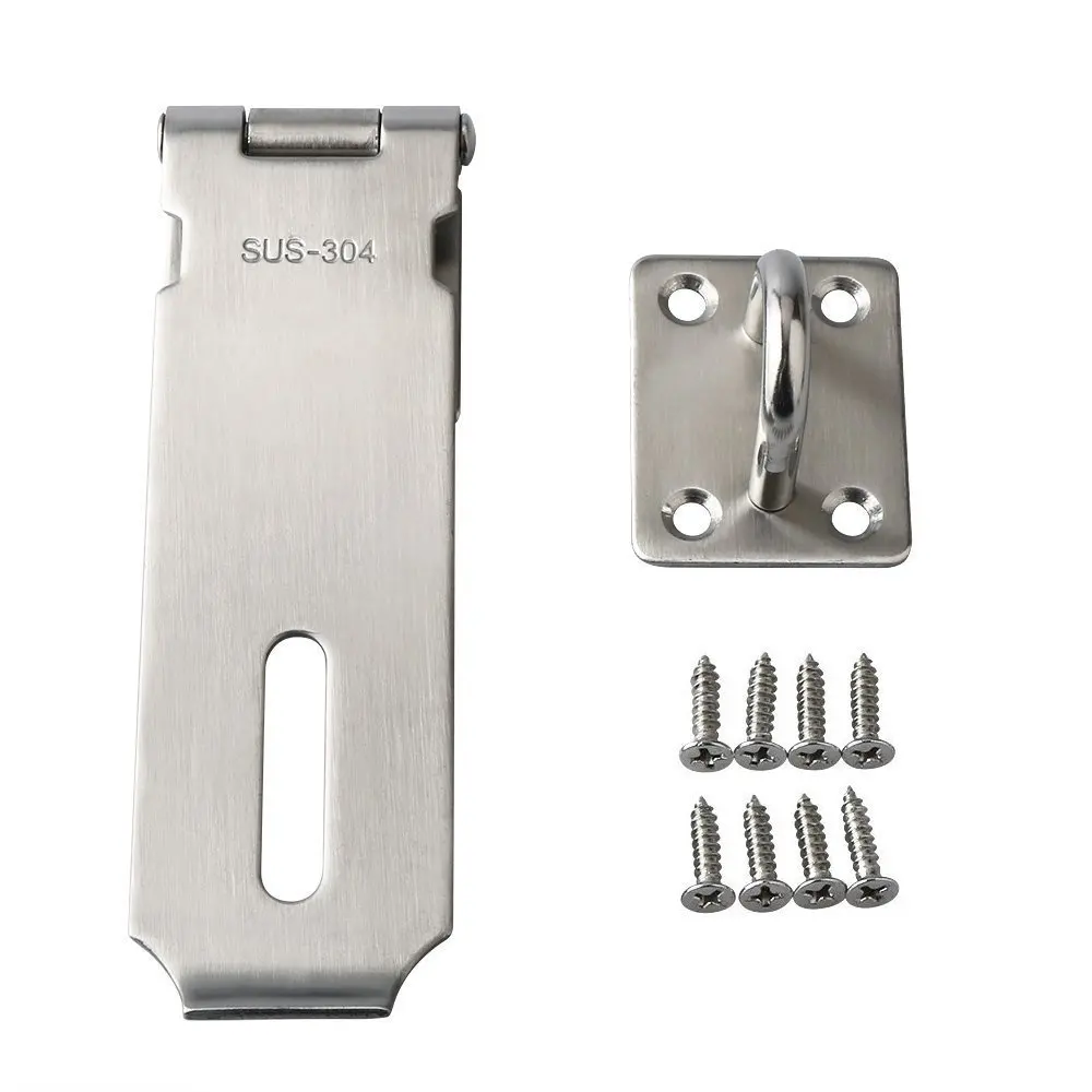 RilexAwhile 2PCS Security Padlock Hasp Safety Door Gate Bolt Lock Latches Heavy Duty 304 Stainless Steel Brushed Nickel 4.2/” Door Buckle with 18PCS Mounting Screws
