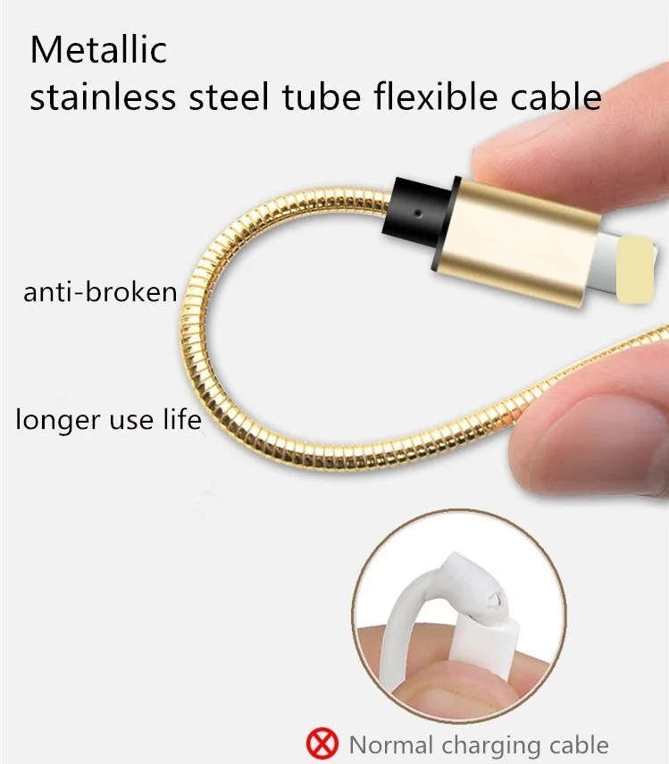 Luxury Metal Spring Usb Cable Stainless Steel Cable Wire Fast Charging