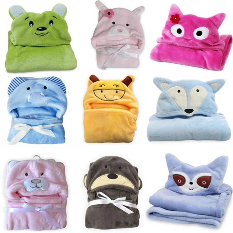 Soft Flannel Infant Blanket Cute Fleece Warm Baby Hooded Cute Animal