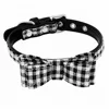 Adjustable x small leather cute plaid dog collar bowtie cat pet collar