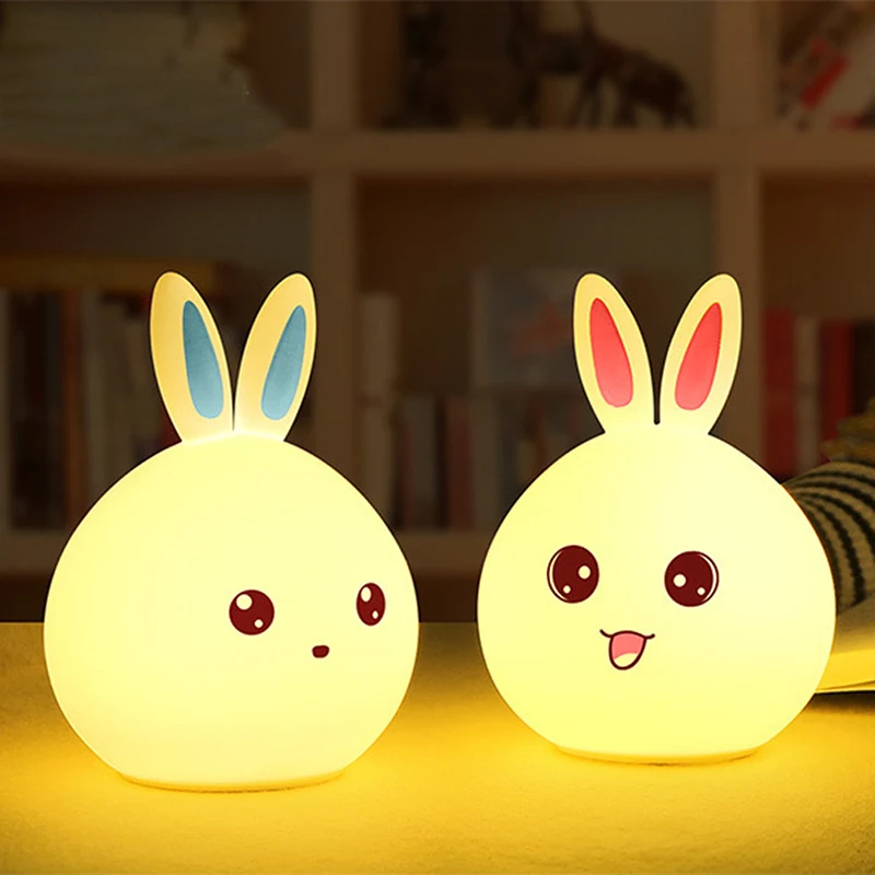 Zogifts Rechargeable 7 Colors Rabbit Usb Children Animal Light Silicone Soft Cartoon Baby Nursery Lamp Led Night