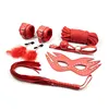 Hot selling sex products red sexy accessory kit 6 pcs/set nipple clamp whip rope eye mask mouth gag handcuffs bondage set