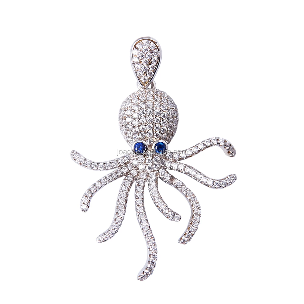 Silver Iced Out Octopus Animal Custom Necklace Pendant