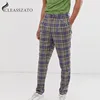 China mens clothes manufacturer custom grid check slim fit pants men