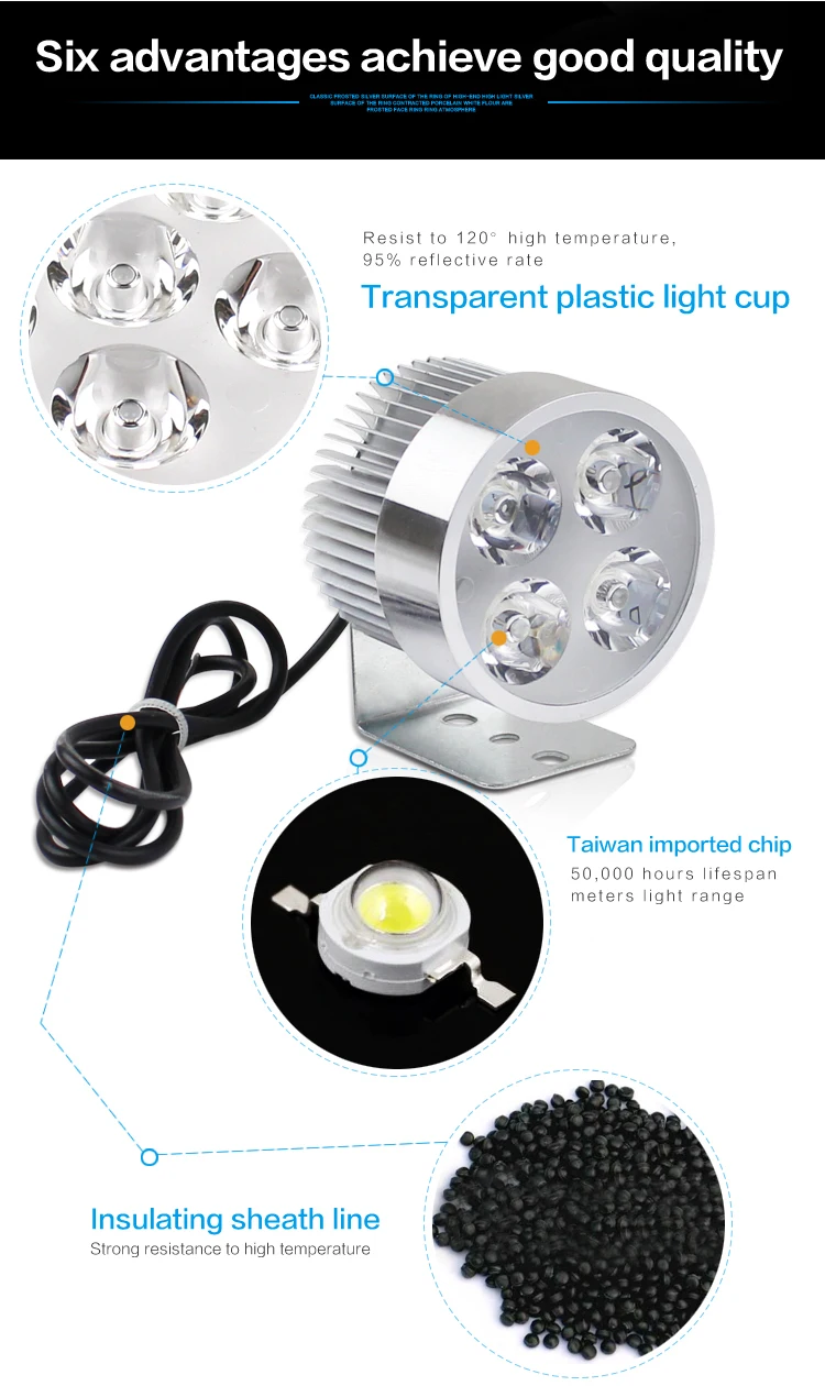 12W 6500K white light 800 lumen super bright led light for motorcycle