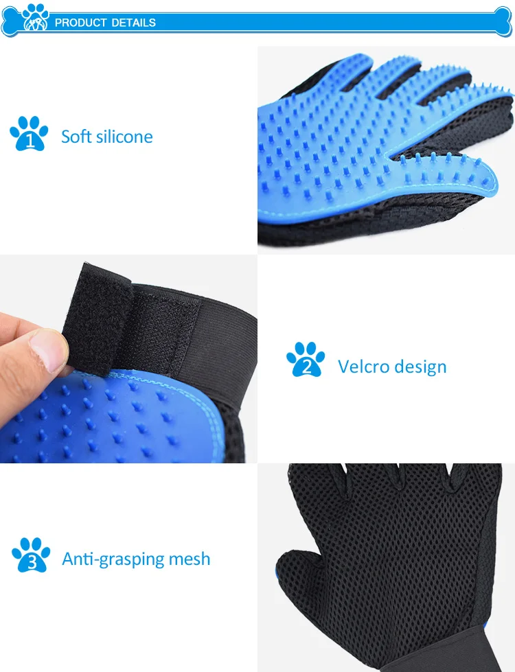 Bathing Shedding Mitts Brush Cat Dog Fur Hair Remover Pet Grooming Glove