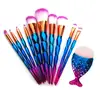 11Pcs Diamond Rose Gold Makeup Brush Set Mermaid Fishtail Shaped Foundation Powder Cosmetics Brushes Rainbow Eyeshadow Brush Kit