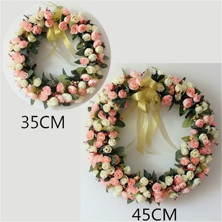 Artificial Silk Rose Flower Wreath Garland For Front Door Home