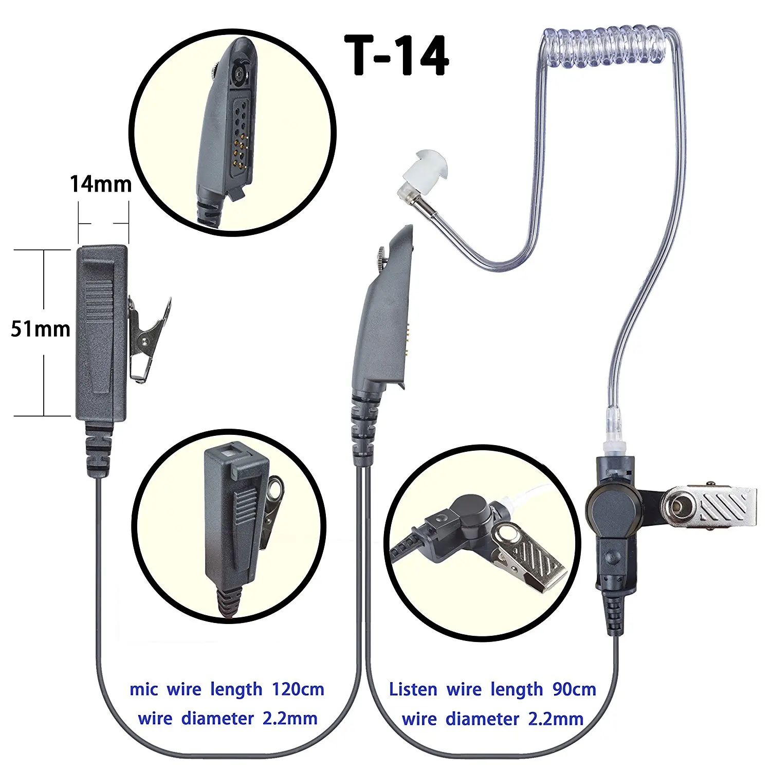 Black MOTOROLA RLN4895A Earpiece with Push To Talk 2 Wire
