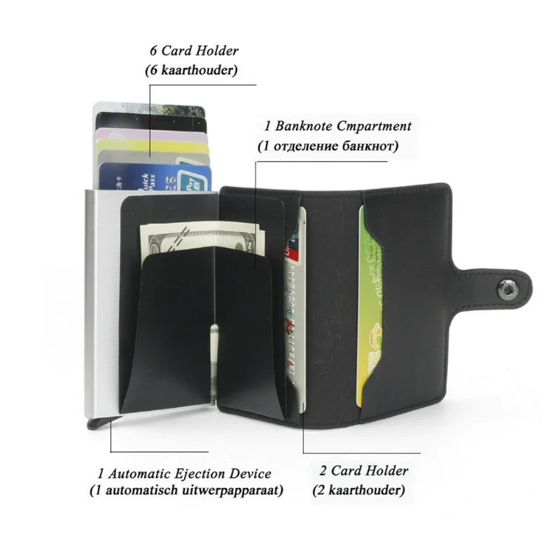 Metal Wallet Automatic Pop Up Credit Card Coin Purse Aluminum Wallet ...