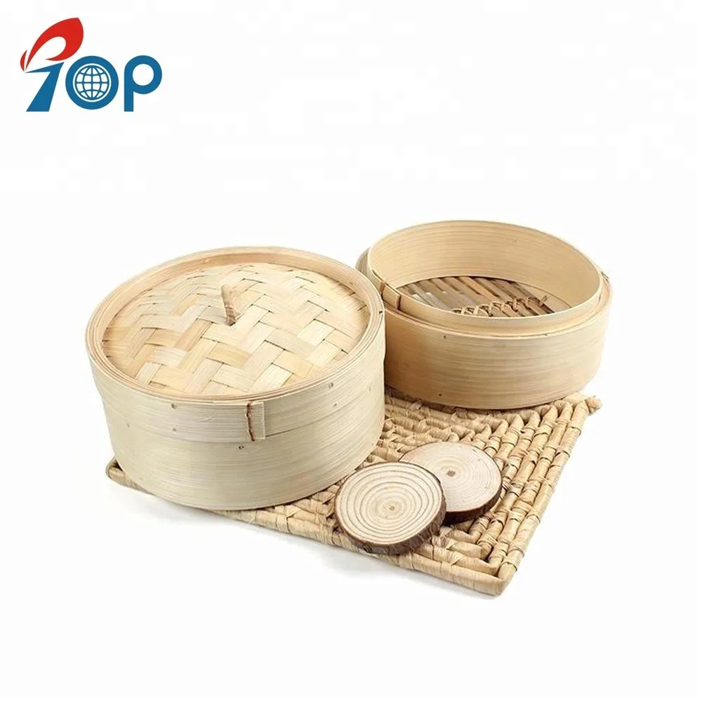 8 Inch 2 Tier Bamboo Steamer Chinese Dim Sum Basket Set With Lid Buy Bamboo Steamer Basket