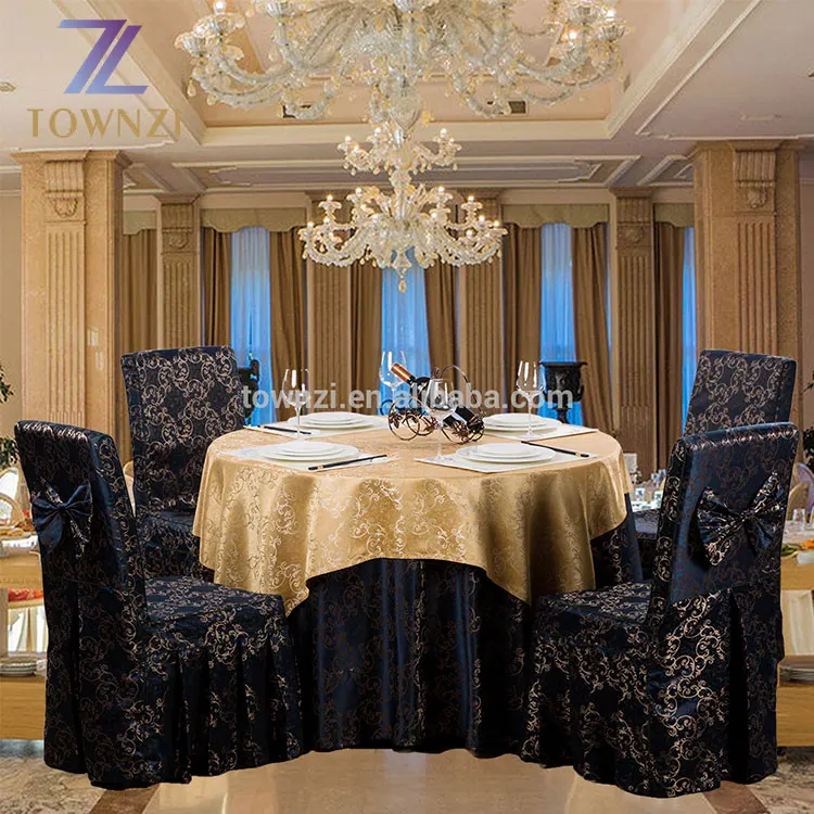 Hotel Dinner Chair Cover Embroidered Round 100% Polyester Banquet Tablecloth Fabric Hotel Jacquard Chair Covers