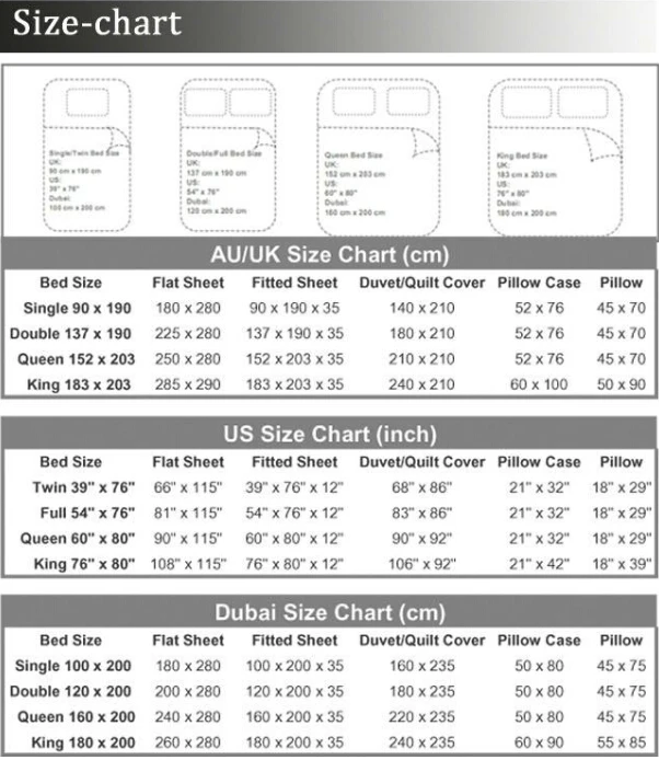 Flat Sheet Size Chart Vepan