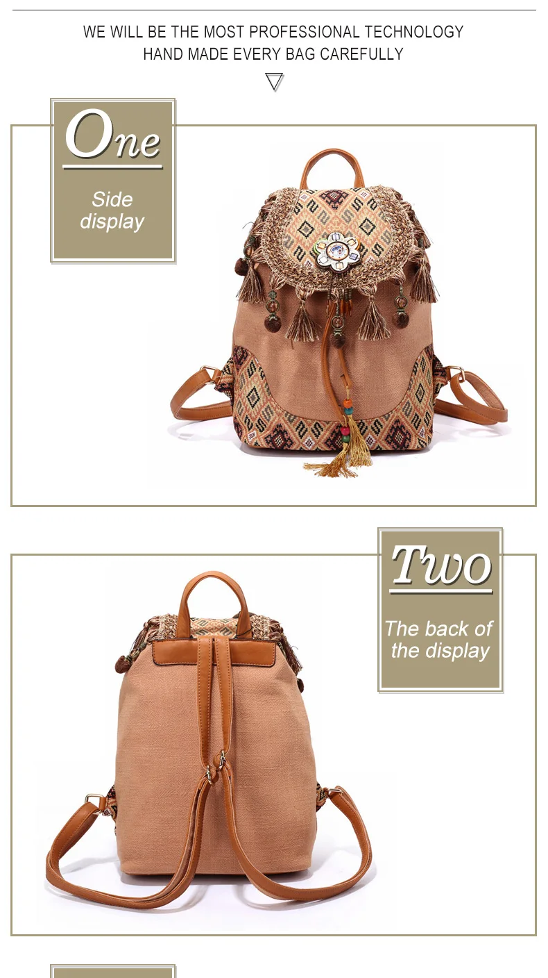 Bohemian Backpack Linen Bags Wholesale Vintage Style Women's Boho