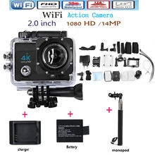 Free shipping Hero 4 Style 4K HD 14MP WIFI Action Camera camcorder 1080P 2.0 inch 170 degree ultra-wide 30M waterproof camera