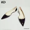 2018 brand name women flat heel slip-on dressy shoes black leather sharp toe studded ballet flats for ladies