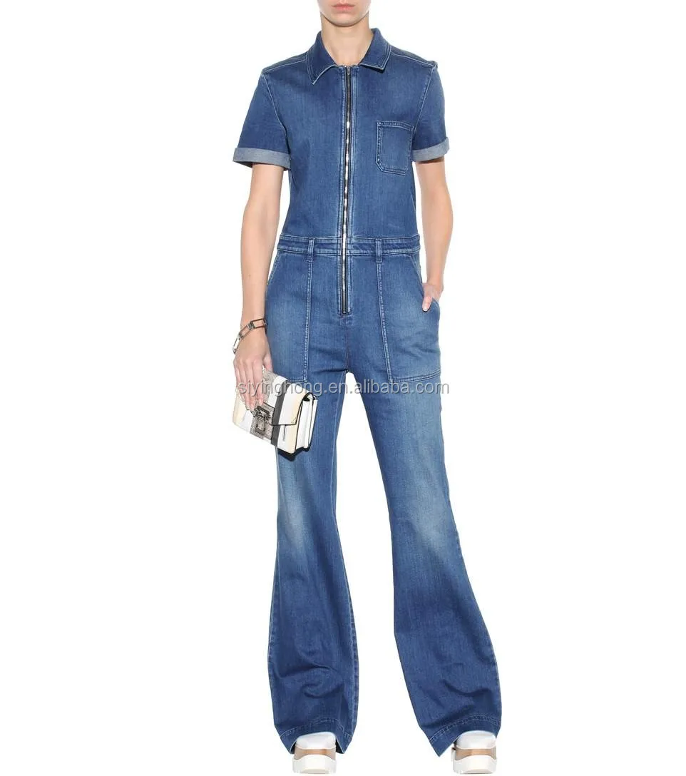 short sleeve jean jumpsuit
