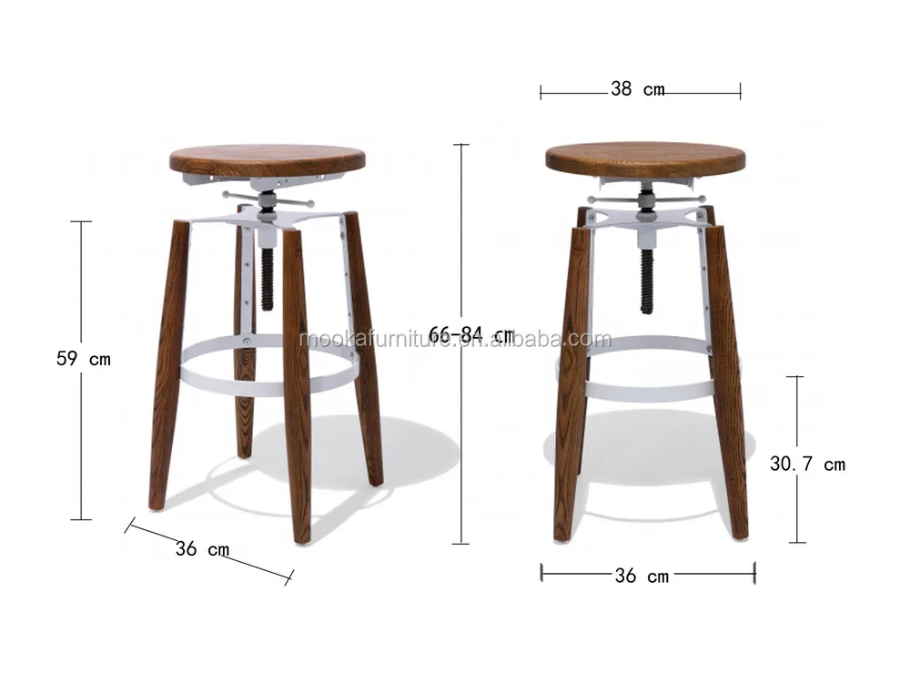 Hot Sale Wooden Seat Bar Stool Round Seat Adjustable Bar 