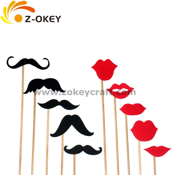 ZPP1559 Paper Photo Booth Props red lips and black mustaches 10pieces set