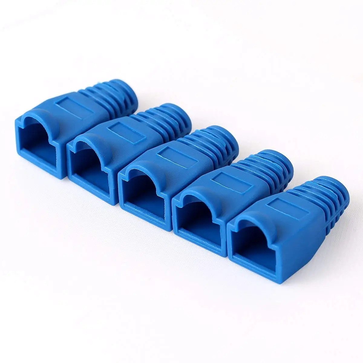 AMPCOM 100 Pcs RJ45 Connector Strain Relief Boots Cover for CAT5/5E/6/6A/7 Ethernet Cable-Low-Smoke Zero Halogen (Blue)