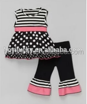 Hot Sale Baby Girl Cotton Clothes Sets Boutique Girls Outfits Without Ruffle Strip Pants Sleeveless Set