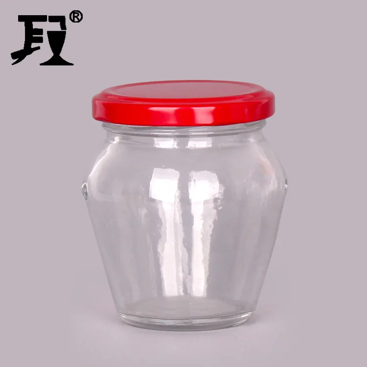 hot sell 4oz 8oz 10oz round clear glass food pickle jar with ear metal lug cap