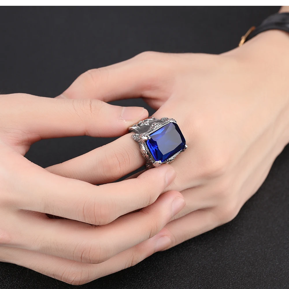 Wholesale Custom Men's Big Blue Stone Rings Fake Ruby Green And Black
