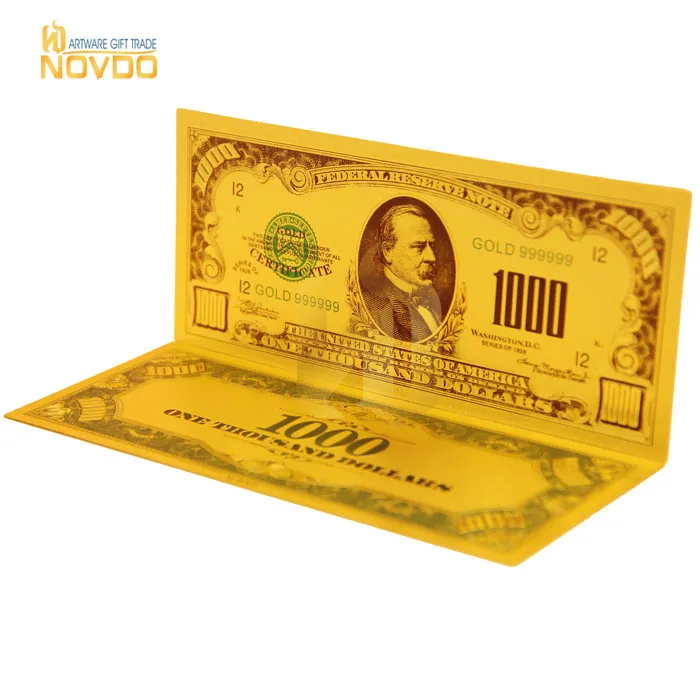 High Quality 24k Gold Plated Colored Usd 1000 Dollar Bill Banknotes High Quality 24k Gold Plated Colored Usd 1000 Dollar Bill Banknotes