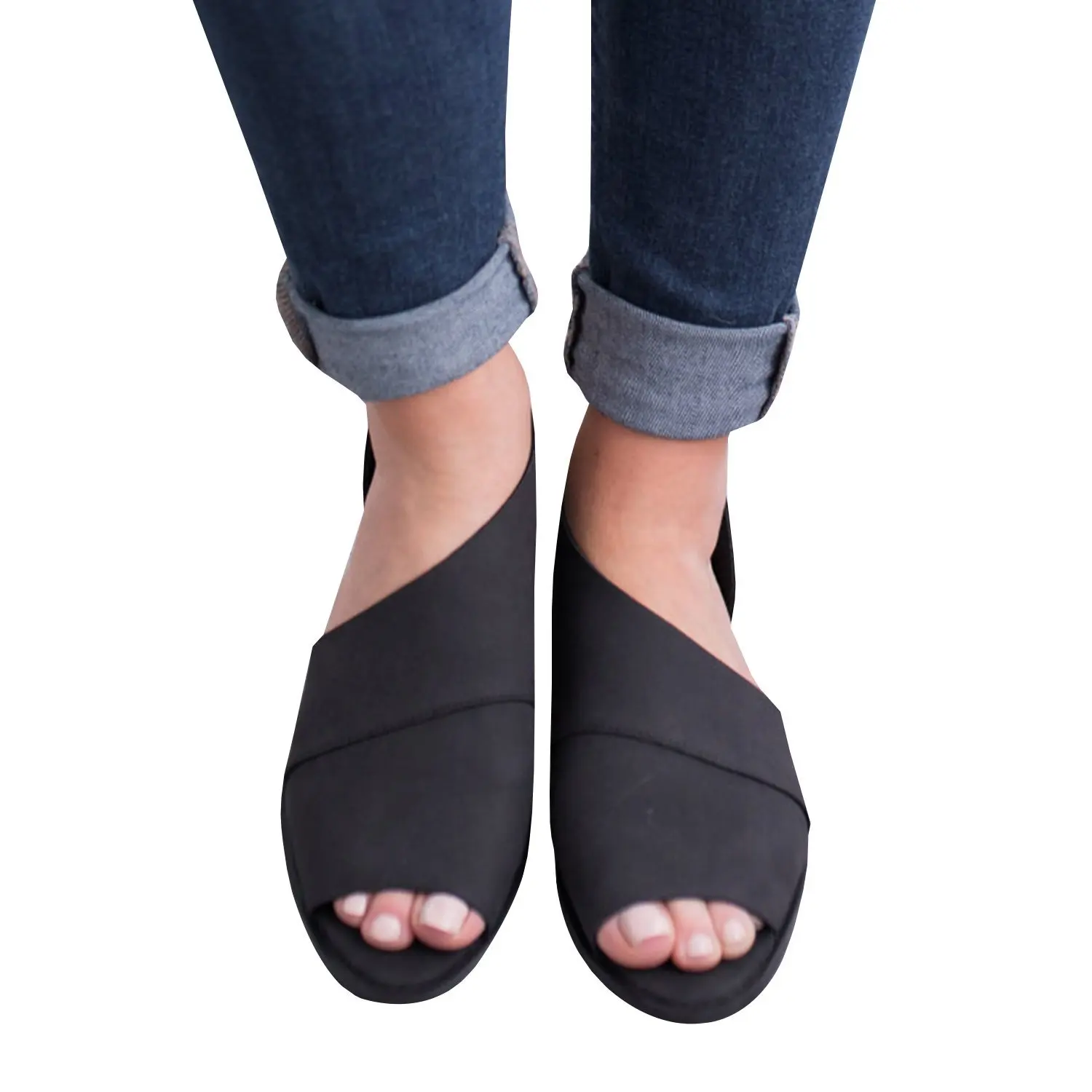 asymmetrical open toe flat