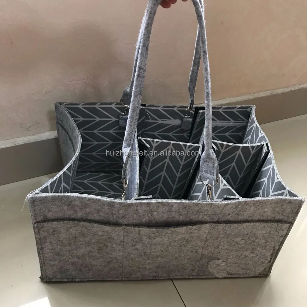 Felt Diaper Storage Caddy Bag With Changeable Compartments And Linen