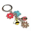 Mint flower Bee Butterfly charm Keyring,metal car key holder with various pendants