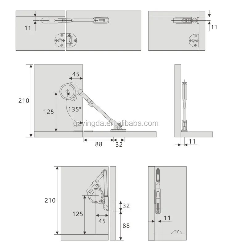 Bisagra De Soporte De Puerta De Armario Con Brazo Largo Abierto Hacia