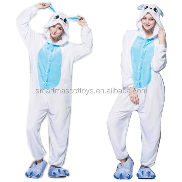 Super zachte dikke warme flanel konijn onesie pyjama voor halloween cosplay volwassen blauw konijn onesie