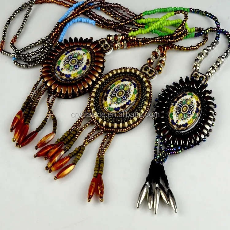 Beautiful designs Colorful bohemia collar necklace, bohemian applique trimming, long necklace for women