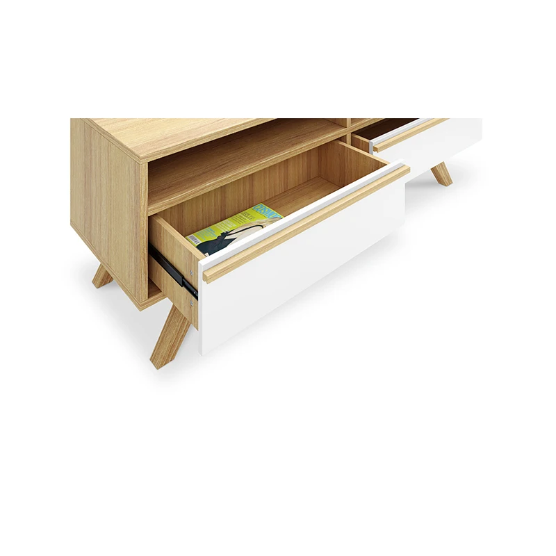 living room oak wooden leg modern tv unit design