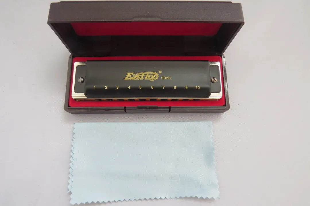 Key Of A Easttop T008s High Quality 10 Hole Blues Harmonica Brass Reed