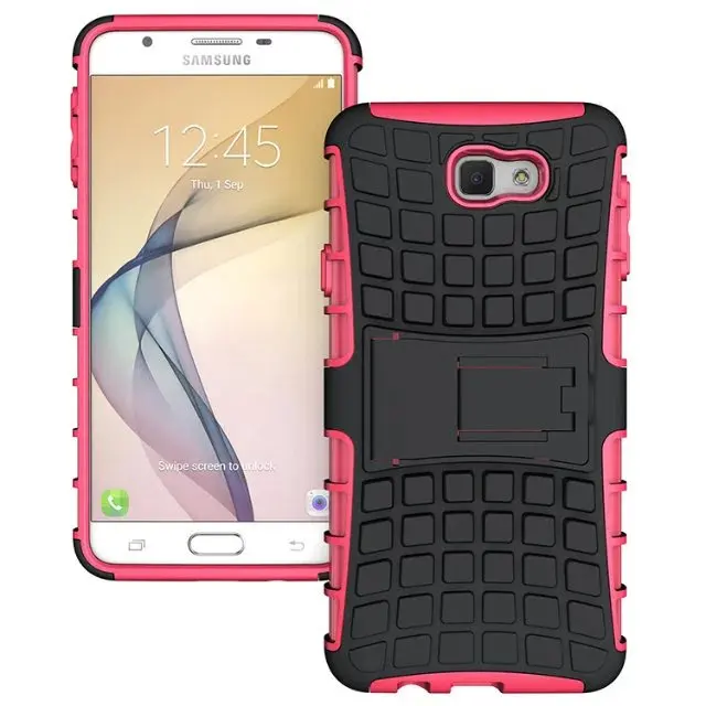 shockproof TPU+PC 2in1 tire pattern bracket cover phone case For Samsung Galaxy J7 Prime